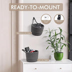 Fabric Wall Hanging Baskets - 3Pack Woven Pouchs Boho Style Wall Mounted Bag with Adhesive Hooks, Storage Organizers and Decoration Pocket Caddy Bins on Door Rack (Dark Gray & Black, Large)