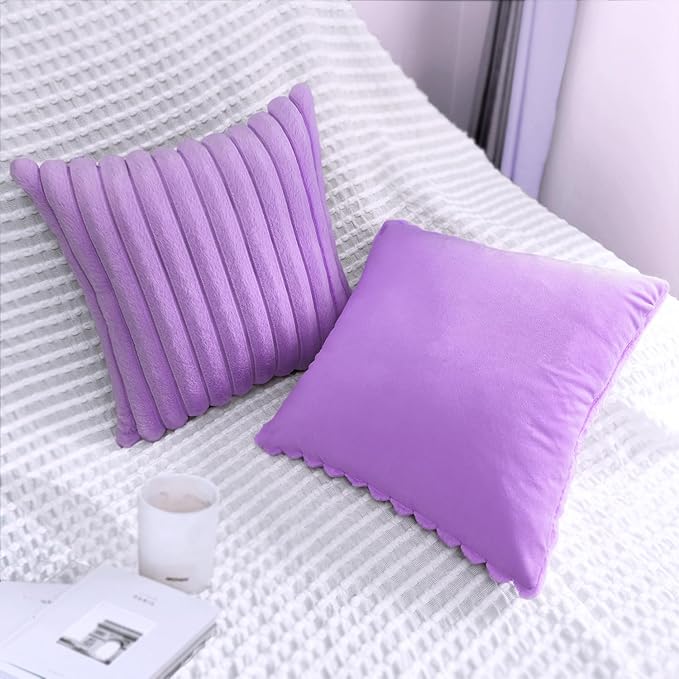 2 Pack Pillow Covers, 20x20 Faux Fur Square Throw Pillow Covers for Living Room Decorations Throw Pillow Case, Throw Pillow Cover Cushion Cover for Home Sofa Bedroom Car, Violet