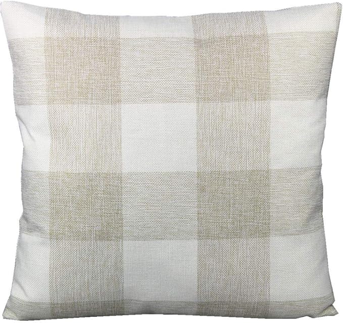 VAKADO 16x16 Set of 2 Farmhouse Buffalo Plaids Decorative Throw Pillow Covers Retro Rustic Checkers Square Cushion Cases Home Decor Outdoor for Sofa Couch Patio, Beige Cream White