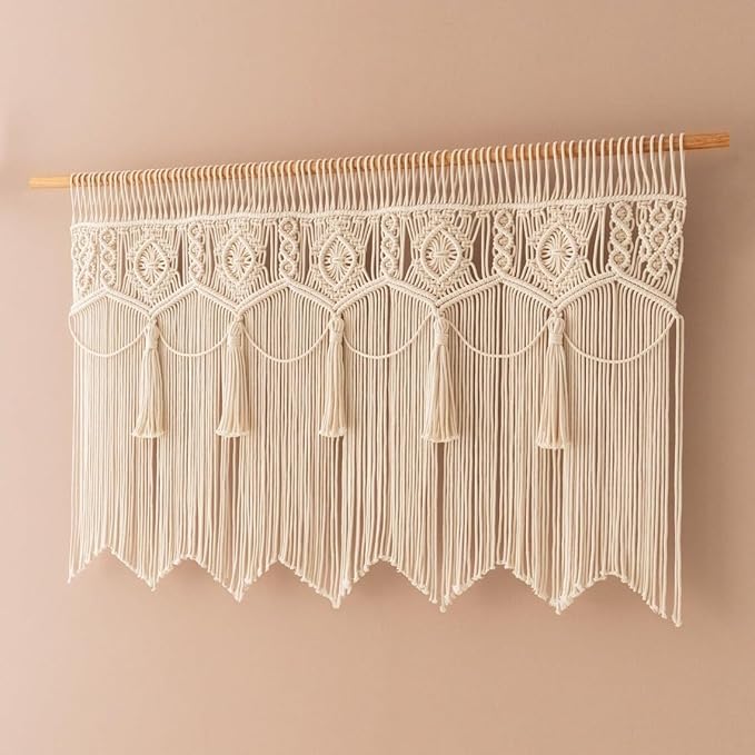 Macrame Wall Hanging Boho Woven Tapestry Valance Window Kitchen Macrame Curtain Door Divider Decoration Bedroom Home Macrame Curtains 55.1" Wx23.6 L