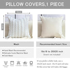 18x18 Boho Pillow Cover - Chenille Tufted Decorative Throw Pillow Cover Soft Velvet Backing, Farmhouse Striped Square Accent Pillow Case for Sofa, Couch, Bedroom, Living Room, White