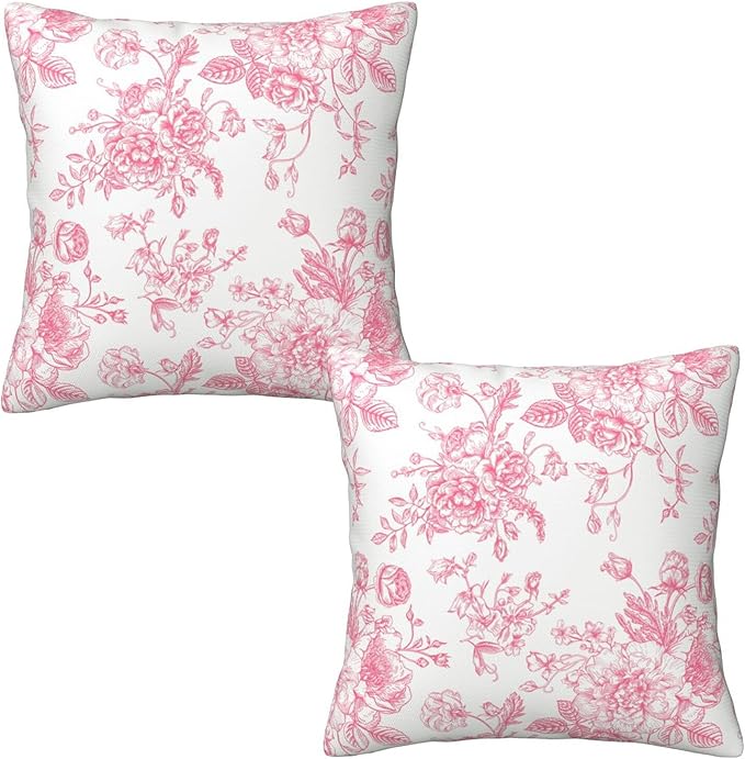 Pink and White Floral Pillow Covers 20x20 Set of 2, Vintage Chinoiserie Flower Throw Pillow Covers Outdoor Decorative Pillow Case for Couch Bed Sofa Cushion Home Decor