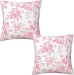 Pink and White Floral Throw Pillow Covers 16x16 Set of 2, Vintage Chinoiserie Flower Pillow Covers Outdoor Decorative Pillow Case for Couch Bed Sofa Cushion Home Decor