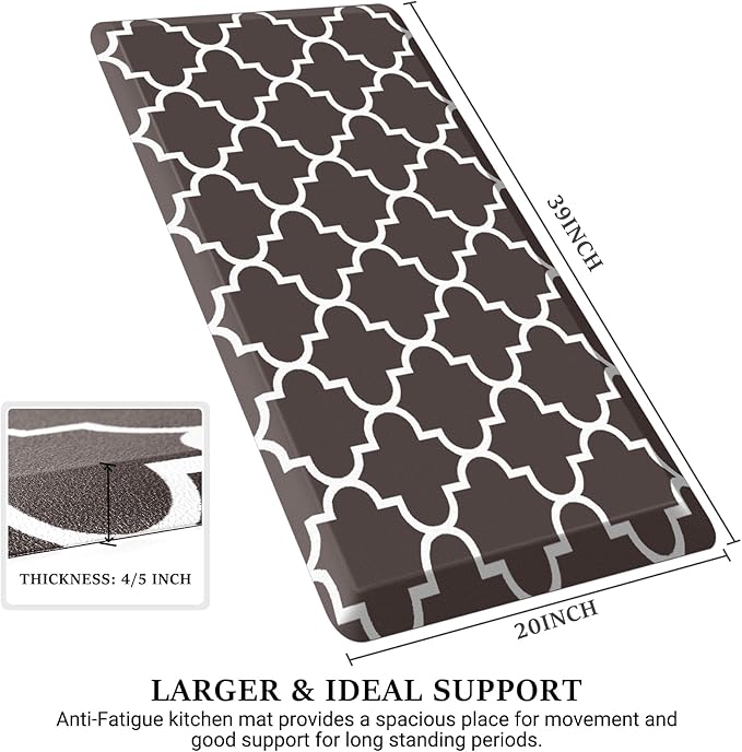 WISELIFE Anti Fatigue Floor Mat - 4/5 Inch Thick Kitchen Mat Non Slip Waterproof Heavy Duty Ergonomic Comfort Mat Durable for Home, Office, Sink, Laundry,(20" x 39", Chocolate)