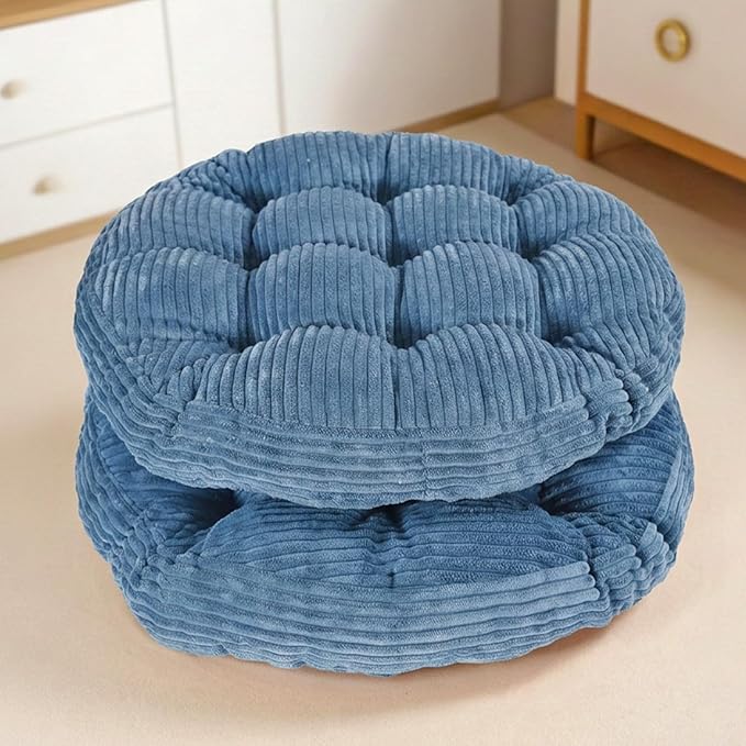 Large Floor Pillow for Adults, 22x22" Memory Foam Floor Cushion with Corduroy Cover, Round Floor Sitting Cushions for Meditation, Lounge,Seating for Yoga, Tatami Living Room (2, Round-Navy Blue)
