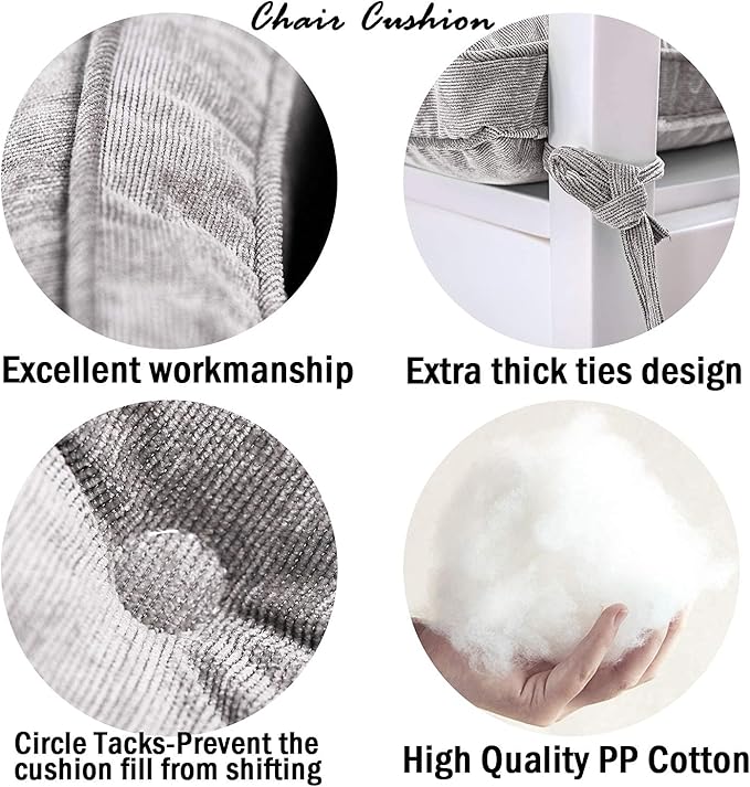 Tiita Chair Cushions for Dining Chairs Set of 4, 18x18 Inch Seat Cushions with Ties, Square Floor Pillows Pad for Indoor/Outdoor, Grey