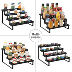 YINMIT Wooden Display Riser Stand, Tiered Perfume and Cologne Organizer Stand, 4 Tier Spice Rack Organizer, Rustic Display Shelf for Candles (4 Tier,2Pack,Black)
