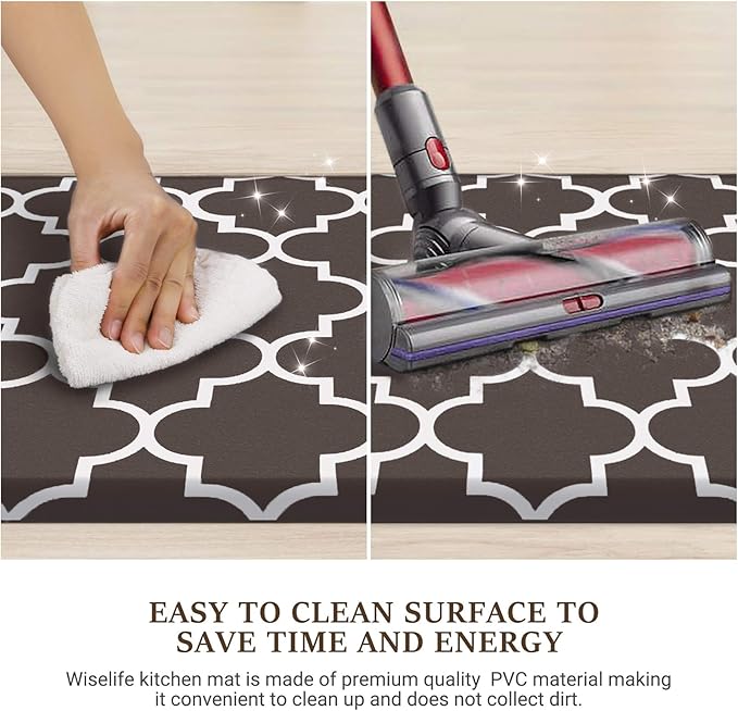 WISELIFE Kitchen Mat Cushioned Anti-Fatigue Kitchen Rug,17.3"x 39",Non Slip Waterproof Kitchen Mats and Rugs Heavy Duty PVC Ergonomic Comfort Mat for Kitchen, Floor Home, Office, Sink, Laundry