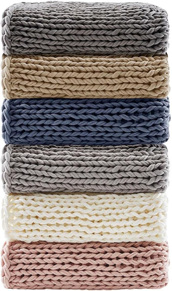 Madison Park Boho Throw Blanket, Soft Blanket Handmade Gift Home Decor, Lightweight & Breathable All Seasons Spring Chunky Knit Blanket, Knitted Throw for Couch, Bed Blanket, 50"x60" Tan