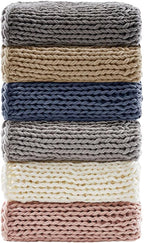 Madison Park Boho Throw Blanket, Soft Blanket Handmade Gift Home Decor, Lightweight & Breathable All Seasons Spring Chunky Knit Blanket, Knitted Throw for Couch, Bed Blanket, 50"x60" Tan