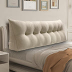 WOWMAX 80% Cotton & 20% Linen Blend Headboard Pillow – King Size Reading Wedge Backrest for Bed, Handmade Firm Support Bolster Cushion with Removable Cover, Premium Bed Rest Pillow, Natural Color
