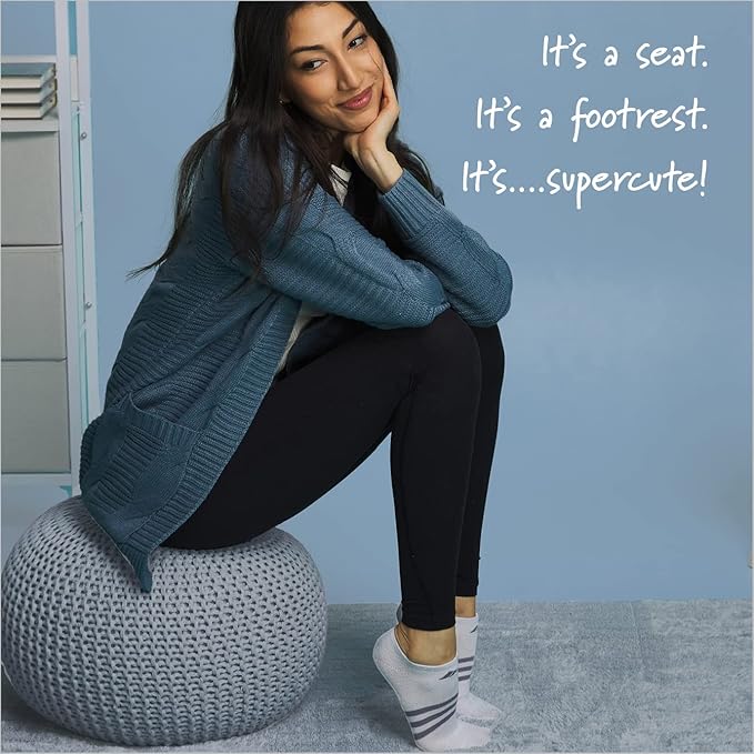Urban Lifestyle Round Knit Pouf - Hand Woven Cotton, Light Blue