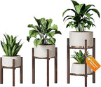 3 Pack Plant Stand Indoor Adjustable, Metal Modern Indoor Plant Stand, Heavy Duty Single Plant Stands Outdoor Corner, Stable Plant Holder Indoor Stand, Fits 8 to 12 Inches Pots, Walnut Wood-Grain