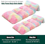 Mengersi Velvet Floor Pillows,Faux Fur Tie Dye Pillow Bed Floor Lounger Cover,Sleeping Mat for Girls Teen Toddler,Pillow Lounger for Reading Playing Games Party,Requires 5 Pillows(King,Pink)