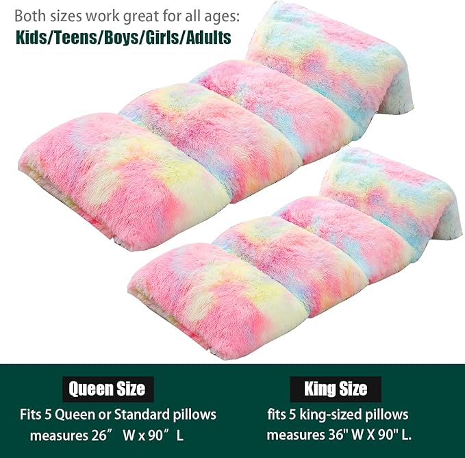 Mengersi Velvet Floor Pillows,Faux Fur Tie Dye Pillow Bed Floor Lounger Cover,Sleeping Mat for Girls Teen Toddler,Pillow Lounger for Reading Playing Games Party,Requires 5 Pillows(King,Pink)