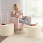 Hansleep Round Pouf Ottoman Foot Rest, 20 x 15 Small Faux Fur Stuffed Pouf for Chair, Foam Filled Foot Stools Ottomans for Living Room, Beige