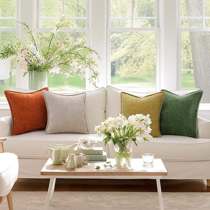 decorUhome Summer Chenille Soft Cozy Throw Pillow Covers 12x20 Set of 2, Modern Farmhouse Boho Velvet Decorative Pillow Cases with Stitched Edge for Couch Sofa Bed Home Decor, Mineral Yellow