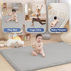 Baby Play Mat for Floor,1.3" Thick Memory foam Tummy Time Mat,79"×158“ Extra Large Soft Velvet Nursery Rug,Non Slip Safe for Crawling,Toddlers,Infants,kids,Tatami Style for Living Room(Light Grey)