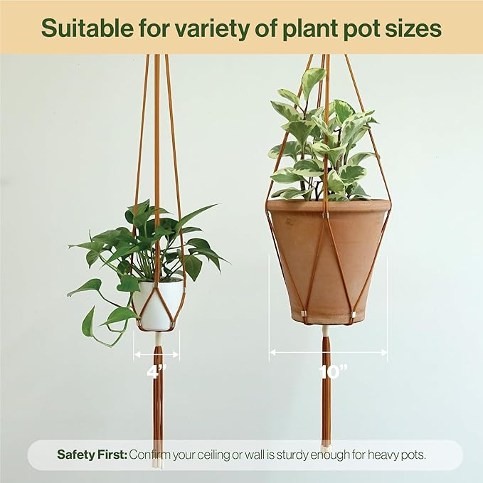 2 Packs Macrame Plant Hanger Colored Braided Polyester Rope Outdoor Indoor Adjustable Hanging Planter for up to 10 Inch Plant Pot Modern Boho Home Decor (Burnt Orange/Ivory)