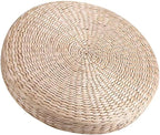 Meditation Pillow,Tatami,Floor Cushion,Floor Pillow,15.7inch / 40cm Dia Straw Floor Seat Cushion for Deep Thought Leisure Round Shape Soft Pouf Light Yellow Knitted Tatami Cushion