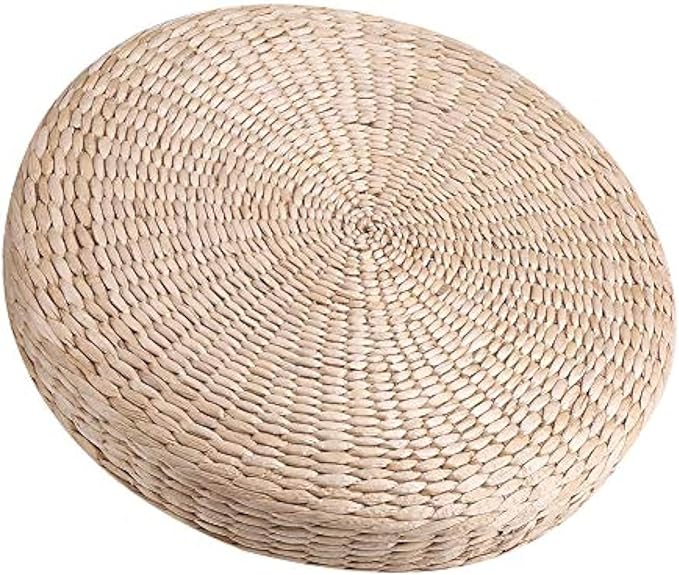 Meditation Pillow,Tatami,Floor Cushion,Floor Pillow,15.7inch / 40cm Dia Straw Floor Seat Cushion for Deep Thought Leisure Round Shape Soft Pouf Light Yellow Knitted Tatami Cushion