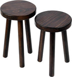 Wood Plant Stand Set of 2 (16+12" Tall) - Dark Walnut Round Solid Wood Plant Stand, Side Table, or Bathroom Stool - Heavy Duty Stool for Small Spaces