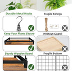 Plant Hanger Indoor, 16" Wooden Hanging Plant Holder with Metal Frame Large Hanging Planter for Indoor Plants Load 50LB Hanging Plant Shelf with 27.6" Long Chain, Ideal for Heavier Pots Window Ceiling