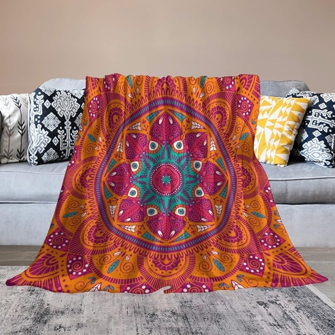 Mandala Throw Blanket Indian Abstract Hippie Bohemian Art Floral Texture Pattern Blanket for Sofa Bed Couch Chair Or Dorm 60"x80"