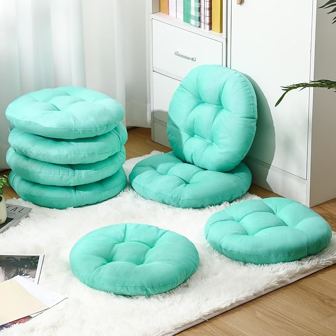 Fumete 8 Pcs 16 Inch Round Floor Cushions for Kids and Toddlers, Flexible Seating Classroom Furniture Floor Pillow for Home, Daycare, Preschool, Yoga and Meditation (Mint Green)
