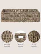 StorageWorks Seagrass Baskets with Built-in Handles, Bathroom Decor Box for Toilet Tank Top, 14 ¼"L x 6 ½"W x 3 ¾"H