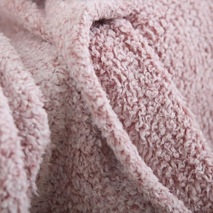 Ultra Soft Cozy Sherpa Throw Blanket, Light Weight Warm Decorative Throw Blanket with Tassel, 2 Tones Ombre Dusty Pink Pattern Reversible Boho Style Blanket for Sofa, Couch, Bedroom,Travel, 60”x80”