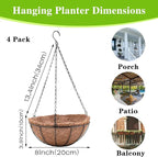 4 Pack Hanging Planter Basket with Coco Coin Liner 8 inch Hanging Flower Pots Outdoor Decorative Round Wire Plant Holder with Chain Metal Hanging Baskets for Plants Outdoor