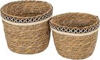 Foreside Home and Garden Set of 2 Embroidered Rim Baskets Natural Seagrass & Jute by Foreside Home & Garden