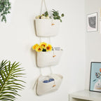 DULLEMELO Hanging Basket with Button Strap 3-Tier Woven Cotton Hanging Wall Baskets for Storage, Boho Wall Decor Hanging Storage Basket with Button Strap, White