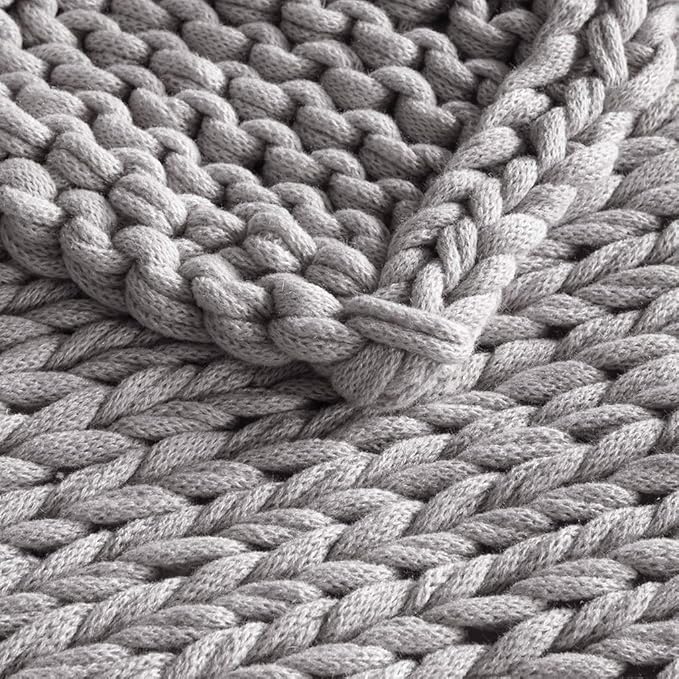 Madison Park Boho Throw, Soft Blanket Handmade Gift Home Decor, Lightweight & Breathable All Seasons Spring Chunky Knit, Knitted Throw for Couch, Bed Blanket, 50"x60" Grey