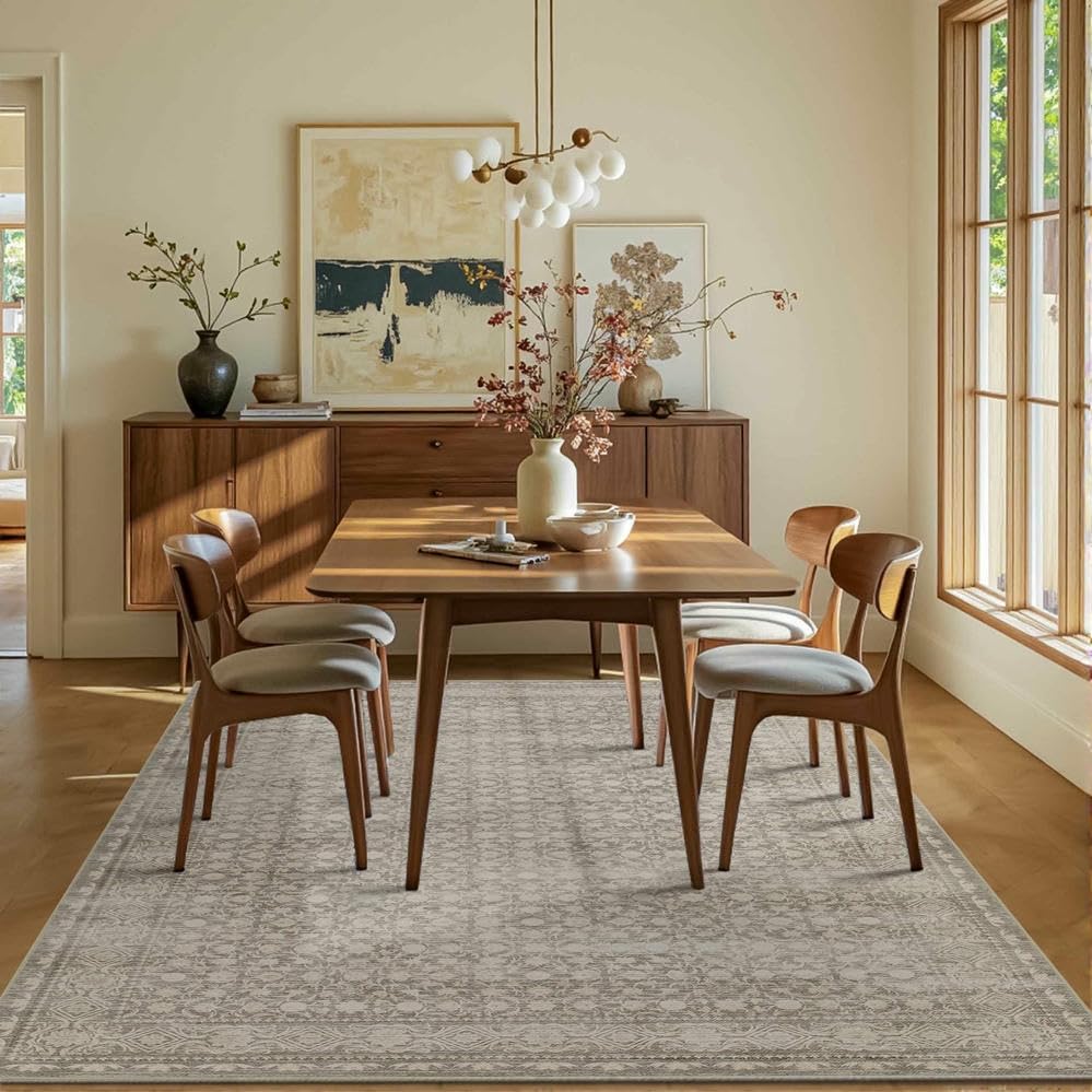 Area Rugs 5x7, Washable Rugs for Living Room, Vintage Boho Rug for Office, Dining Room, Kids Room and Farmhouse, Durable Low Pile Non-Slip Area Rug for High Traffic Areas(Apricot) - color: Apricot, size: 5' x 7' (Rectangular)