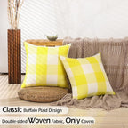 CARRIE HOME Yellow Buffalo Plaid Summer Outdoor Pillow Covers 18x18 Set of 2, Yellow Checkered Decorative Couch Pillow Covers 18 x 18, Front and Back Porch Decor Pillows for Patio Furniture