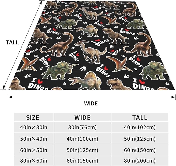 Dinosaur Throw Blanket Soft Flannel Blanket 60"x50" in Bed Blanket Home Decor for Room Sofa Couch All Season