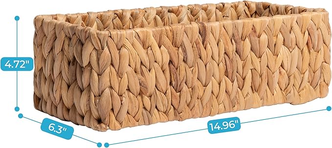 JS HANGER Paper Storage Basket, Metal Frame, Set of 2, 14.9"L x 6.3"W x 4.7"H, Wicker Basket for Pantry, Toilet, Bathroom, Bedroom, Patio Storage Baskets for Shelves