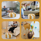 Louis Donné Unstuffed Moroccan Pouf Cover, Waterproof Tech Fabric Storage Ottoman, Round Footstool & Bean Bag Chair, Multi-Function Folding Foot Rest for Patio, Living Room & Bedroom (Yellow & White)