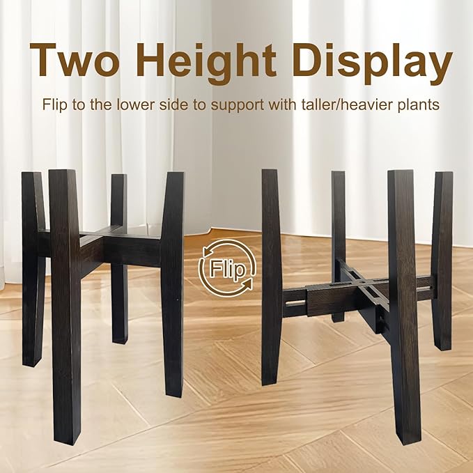 Adjustable Plant Stand Indoor Bamboo Mid Century Modern Plants Stand Corner Plants Flower Holders Single Floor Plant Stands- 8.2-11.8 in (Pot & Plant Not Included) (Tea, （8.2-11.8in）)