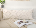 PANOD Decorative Long Lumbar Pillow Cover 16x36 Boho,Super Soft Chenille Extra Long Lumbar Pillow Case Cover with Tassel for Bed Sofa Couch Farmhouse Livingroom,White,Modern Skinny