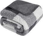 LURKA Checkered Sherpa Fleece Throw Blanket – Soft and Cozy, Medium Weight for All Season, Oversized Plush Throw for Couch, Bed & Pets, Smoke Grey, 90x90 Inches