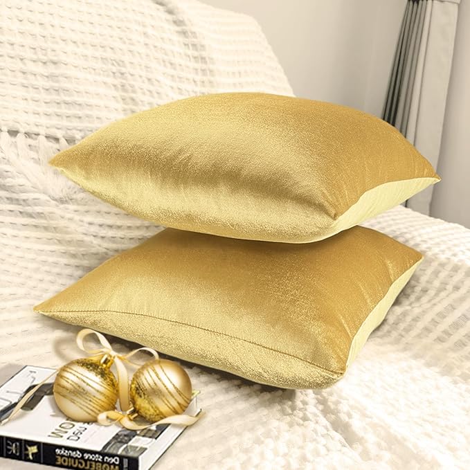 4 Pack 18x18 Pillow Cover Velvet Pillow Covers, Square Throw Pillow Covers for Living Room Decorations Throw Pillow Case, Throw Pillow Cover Cushion Cover for Home Sofa Bedroom Car, Gold