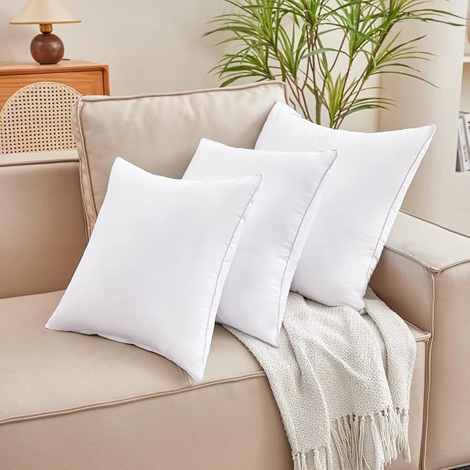 Qeils 24 x 24 Soft Polyester Cover Pillow Inserts Set of 2 - White Rectangle Square Decorative Pillow Inserts for Couch & Sofa