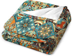 Boho Floral Throw Blanket Mandala Colorful Bohemian Flowers Art Pattern Blanket for Sofa Bed Couch Chair Or Dorm 50"x60"