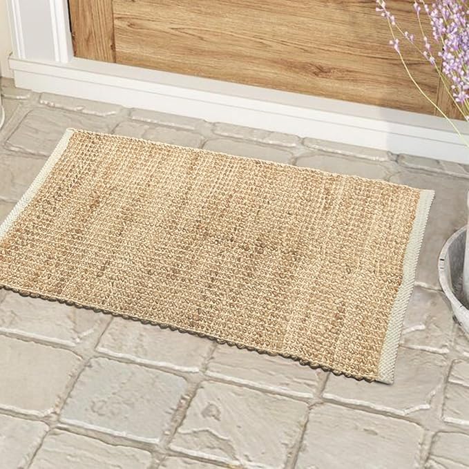 Chardin home 2x3 Jute Cotton Hand Woven Rug | Braided Doormat, Boho, Rustic, Natural Jute/Ivory | Farmhouse Vintage Area Rugs for Bedroom, Living Room, Kitchen, and entryways