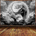 Tree Life Tapestry Aesthetic, Flowers Sun and Moon Art Tapestry Wall Hanging for Girls Bedroom, Cool Nature Galaxy Yin Yang Anime Tapestries Poster of Dorm Home Decor 90X70 Inches, Black and White