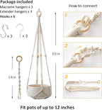 CADNLY Macrame Plant Hangers Indoor – Rope Hanging Plant Holder with Extender - Boho Hanging Planters Indoor - White Macrame Hanger Outdoor Flower Pot Holder from Ceiling Wall 3 Pack 6 Hooks