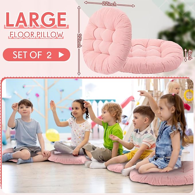 Jerify Floor Pillow Cushions Large Round Square Large Meditation Floor Pillow for Classroom Adult Meditation Picnic Party Seating Learning Daycare School(Round,Bright Pink,2 Pcs)